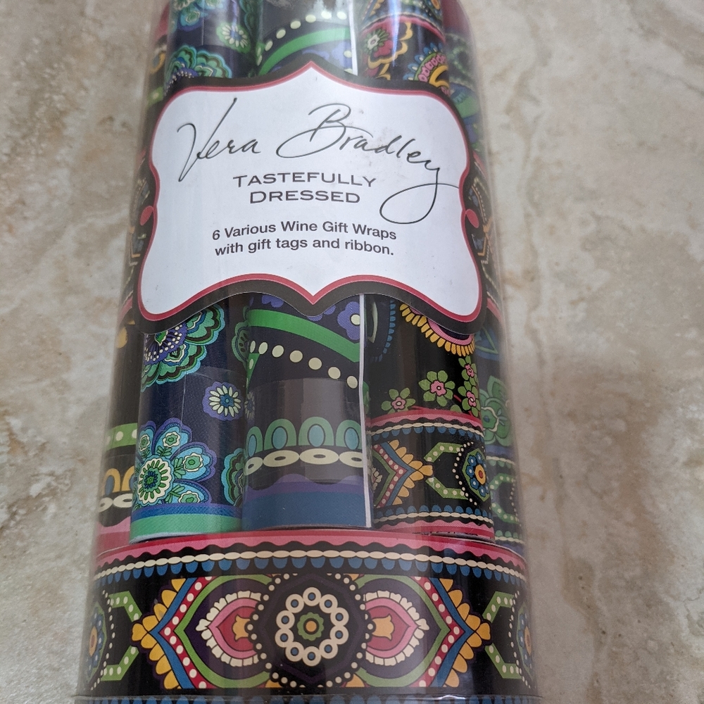 S/6 VERA BRADLEY WINE BOTTLE WRAPS
